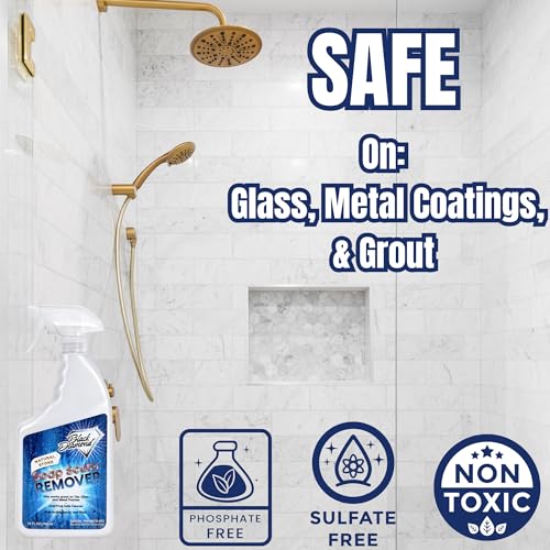 Black Diamond Stoneworks Natural Stone Shower Soap Scum Remover Spray. For Cleaning Bathtubs, Glass Doors, Tubs, Travertine, Marble, Tile. Heavy Duty, Safe Acid-Free Cleaner. Safe for fixtures.