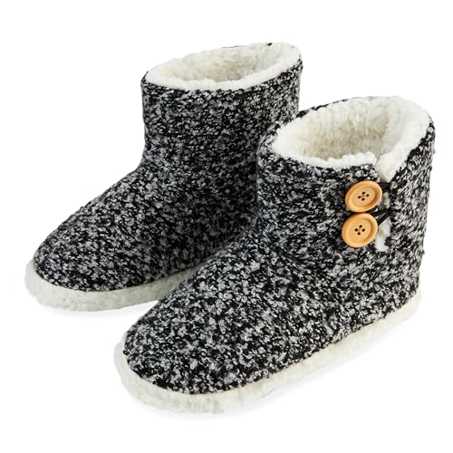 DUNLOP Zapatillas Casa Mujer Alta, Pantuflas Mujer Forro Suave, Zapatillas Botas Mujer Invierno con Suela Antideslizante 37-41 (Negro Marl, 37)
