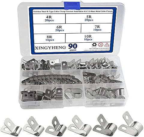 Swpeet 50Pcs 304 Stainless Steel 6mm-16mm Cable Clamps Assortment Kit, Without Rubber Cushioned Clamp, Metal Clamp, Tube Holder For Tube, Pipe Or Wire