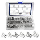 XINGYHENG 90pcs Stainless Steel R-Type Cable Clamps Fastener Assortment Kit 3.2-9mm Metal Cable Clamps for Wire Tube Plastic Wire Cord Clip Fixer Wire Management