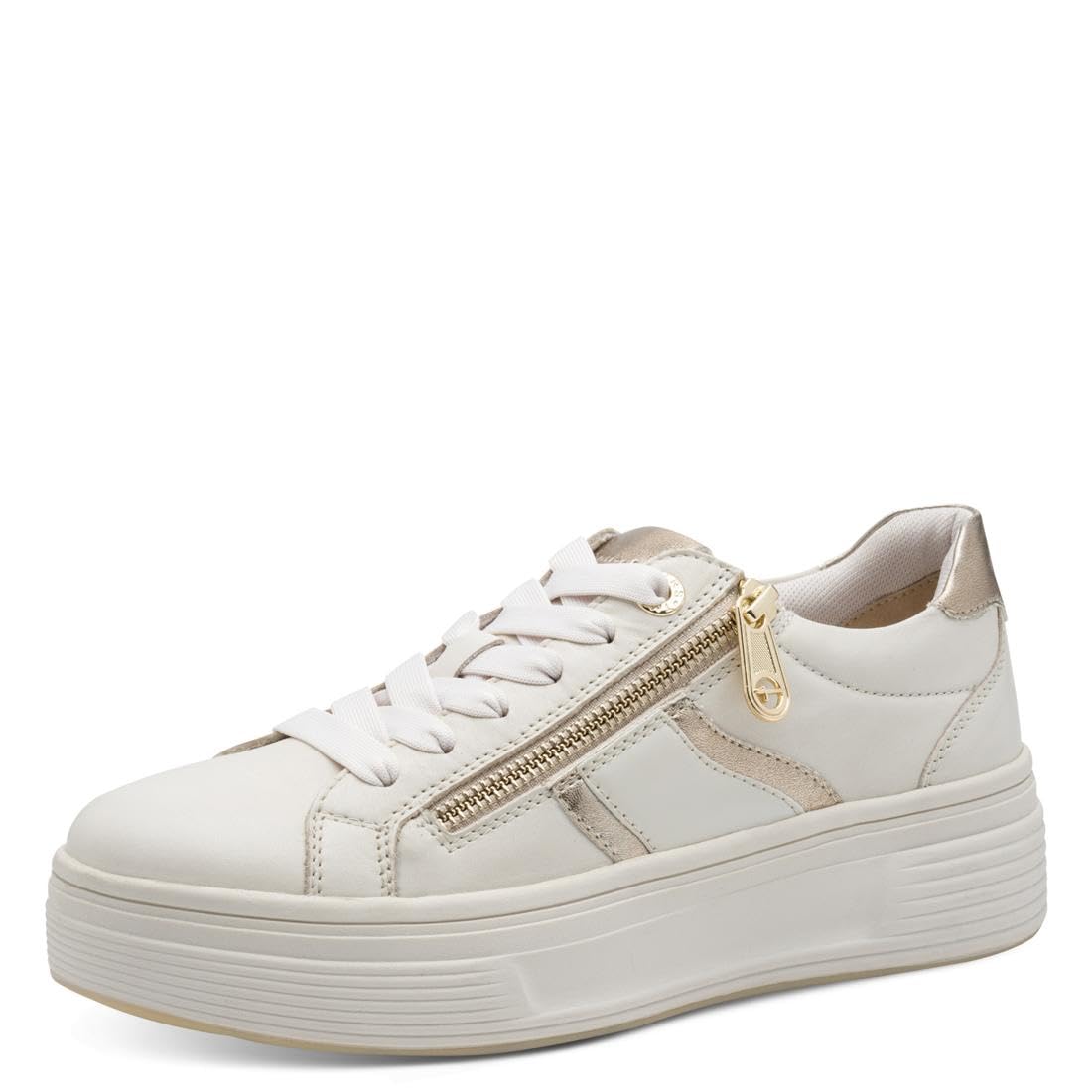 Tamaris Comfort Women’s Platform Sneakers with Zip Low Top, Offwhite Comb, 3,5 UK