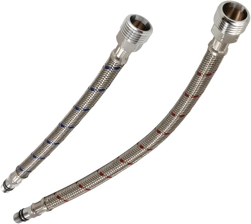 Kingston Brass KSSL154 Steeloom 9" & 12" Supply Line, Male 3/8" UNF x Male 1/2" NPSM, Stainless Steel