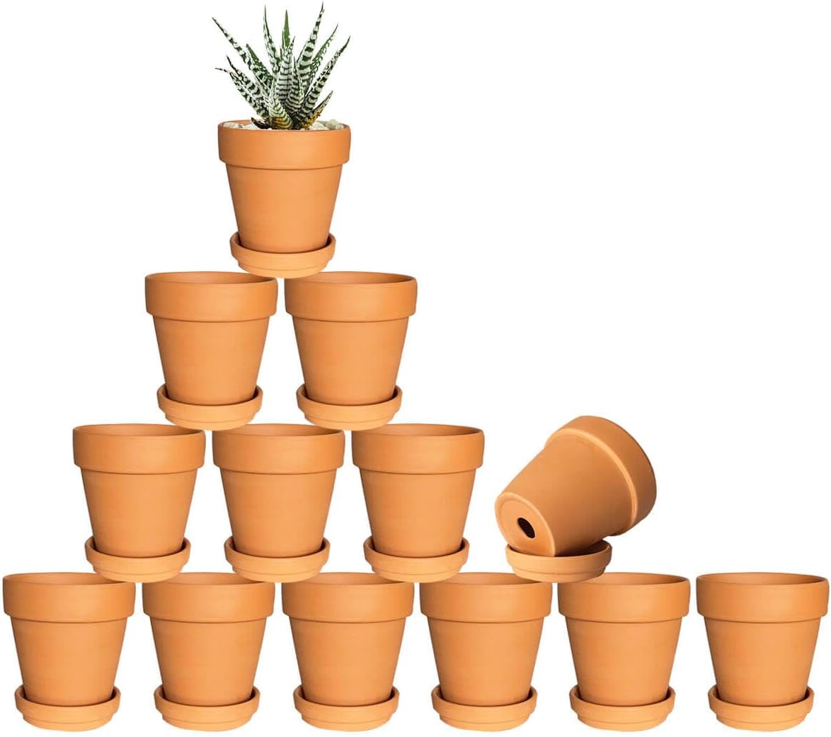 5 Inch Terracotta & Clay Plant Pots with Drainage Hole and Saucer- 6 Pack Small Terra Cotta Pots for Indoor Outdoor Plants, Breathable Unglazed Classic Planter Pots for Succulents, Herbs, Flowers