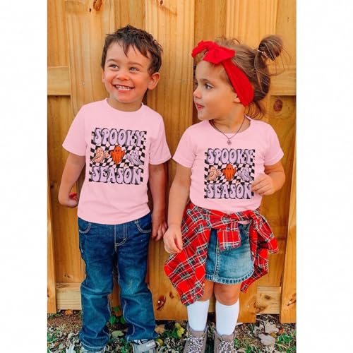 BOUTIKOME Halloween Shirts for Toddler Baby Boys Girls Spooky Season T-Shirt Kids Cute Ghost Graphic Tees Short Sleeve Tops3