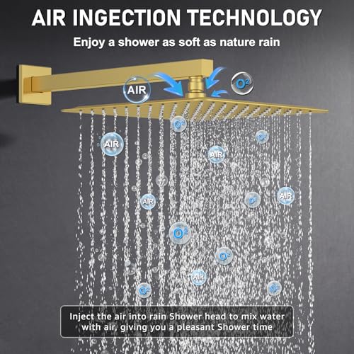 Image of Iriber Brushed Gold Rain Shower System with 12 Inch Shower Head and Handheld shower Bathroom Wall Mounted Golden Shower Set Contain Shower Faucet Mixer Valve and Trim Kit (Valve Cartridge Included)