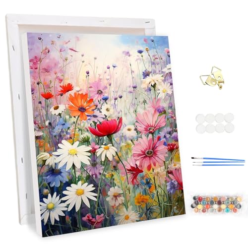 MEIYUDA Pintar por Numeros Adultos con Marco Inflorescencia Flor, Cuadros por Numeros Pigmento Acrílico, DIY Pintura por Numeros Kit Manualidades, Decoración para el Hogar Regalo de pared 30x40cm