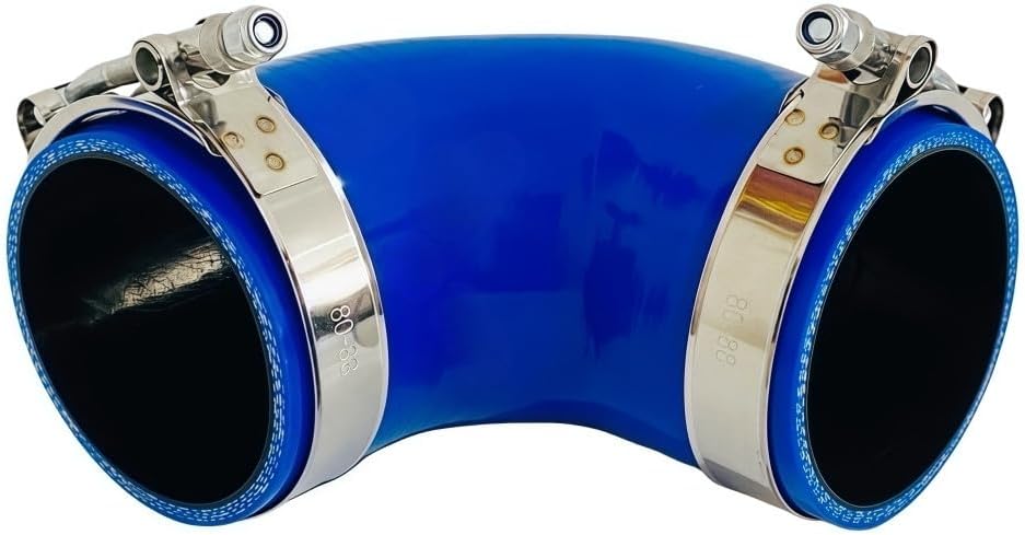 3” (76mm) ID 90 Deg Elbow Silicone Coupler Elbow, 4” (102mm) Long Leg for Turbo Intake Intercooler Hose, 4-Ply Reinforced with 2 T-Bolt Clamps, Blue