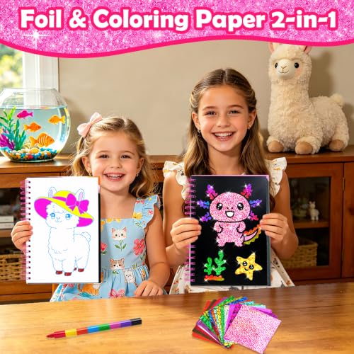 Image of FUNNYB&G Foil Art Craft Kit for Girls 4-10 Years Old: Mess-Free & No-Glue, Create 16 Sparkly Cute Pet Pictures - Perfect Travel Toy & Birthday Gift for Kids（Cute Pet）