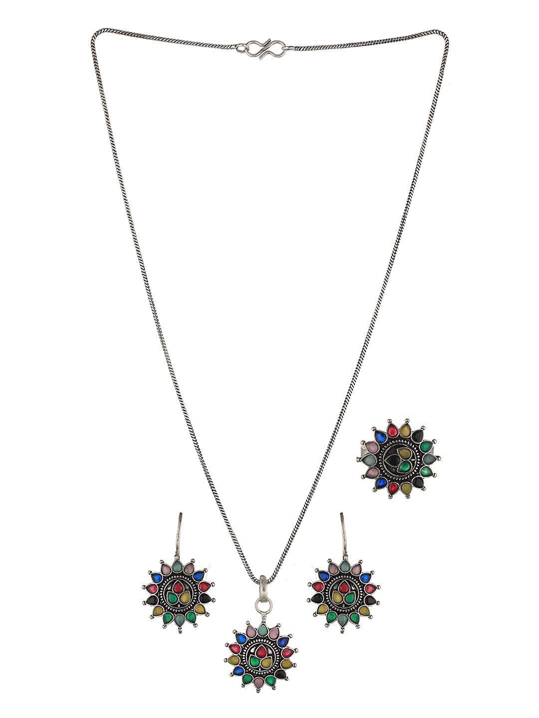 SARAF RS JEWELLERY Oxidised Combo Pendant Set with Chain & Ring for Women, Girls, Antique Jewelry (B0CCJPVG22) Amazon Price History, Amazon Price Tracker