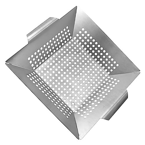 KONTONTY 1Pc Square Grill Plate Stainless Steel Baking Tray with Hollow Design Portable Grilling Basket for Vegetables Chicken Wings Steak and More
