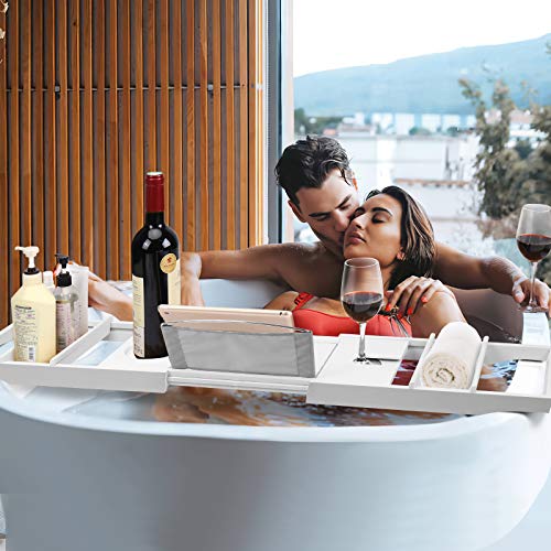 image for Artmalle Luxury Bamboo Bathtub Caddy Tray with Book and Wine Holder,Ba