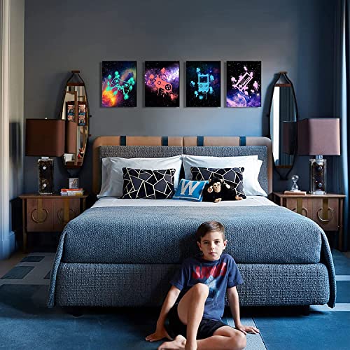 Phopago Video Game Wall Art-Galaxy Colorful Framed Wall Decor, Boy's Room Gamer Room Decor (8''X10''X4Pcs) #TOP2