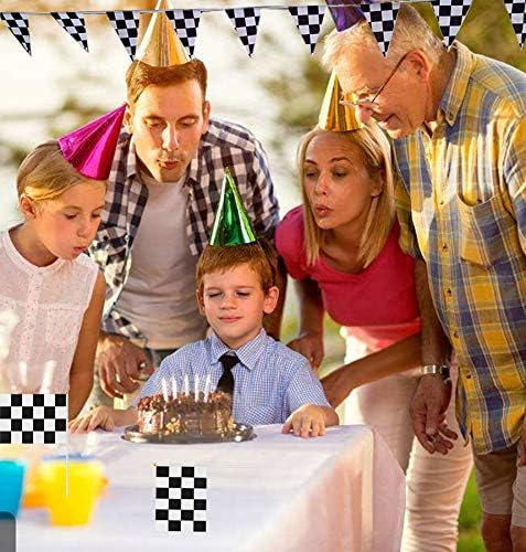 OOTSR 32ft Checkered Black and White Pennant Banner Racing Flags, and 30pcs Checkered Flags with Plastic Stick (8x5.5 Inch)