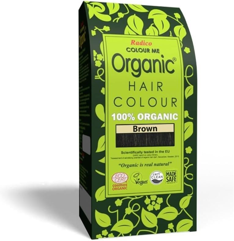 Radico Colour Me Organic Brown Hair Colour; 100% Organic made with natural herbs, Skin Allergy Safe, No Ammonia, No Parabens & No Chemicals, Globally Certified and Tested Natural Hair Colour, (100g)