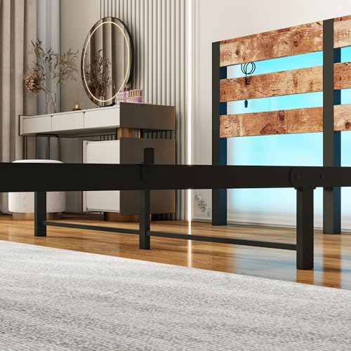 QUCENAK King Size Bed Frame with USB Charging Station,Queen Size LED Bed Frame with Wood Storage Headboard,5ft Metal Platform Bed Frame No Box Spring Needed,Easy Assembly - Image 7