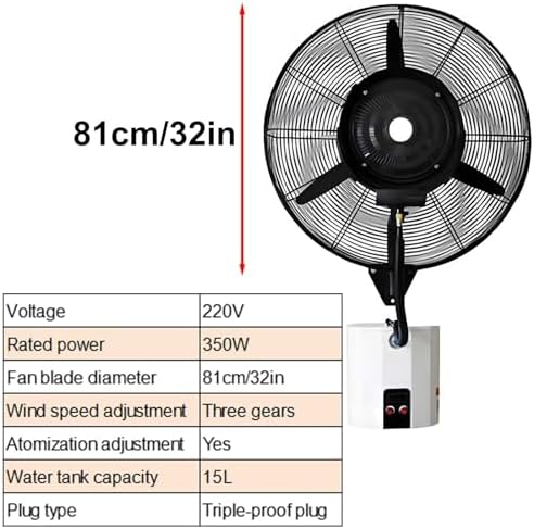 Outdoor Wall-Mounted Misting Fan with 15L Water Tank & Auto Fill – Perfect for Patios, Camping, Picnics, and Outdoor Activities (71cm/28in)
