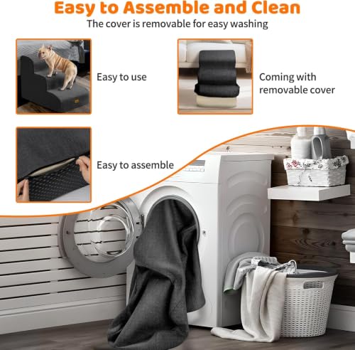 Gimars 30D Hoge dichtheid schuim, extra Brede stevige 3-trede hondentrap, 40 cm Hoog, met wasbare Hoes en Antislip bodem. Draagbare oprijplaat voor kleine honden naar Bank, Bed, Sofa, Auto