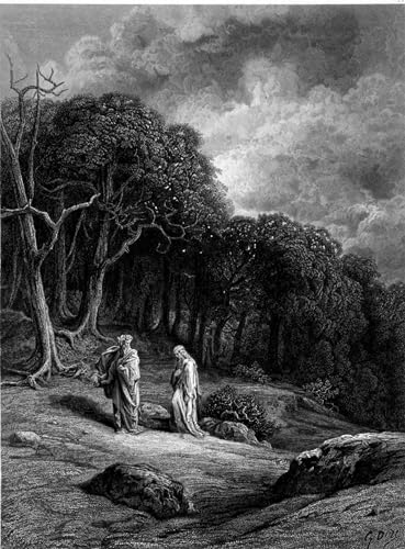 Affiche toile Merlin et Viviane déco murale forêt de Brocéliande Gustave Doré