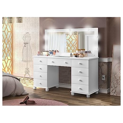 Penteadeira LED com Espelho 9 Gavetas Camarim Planet Baby