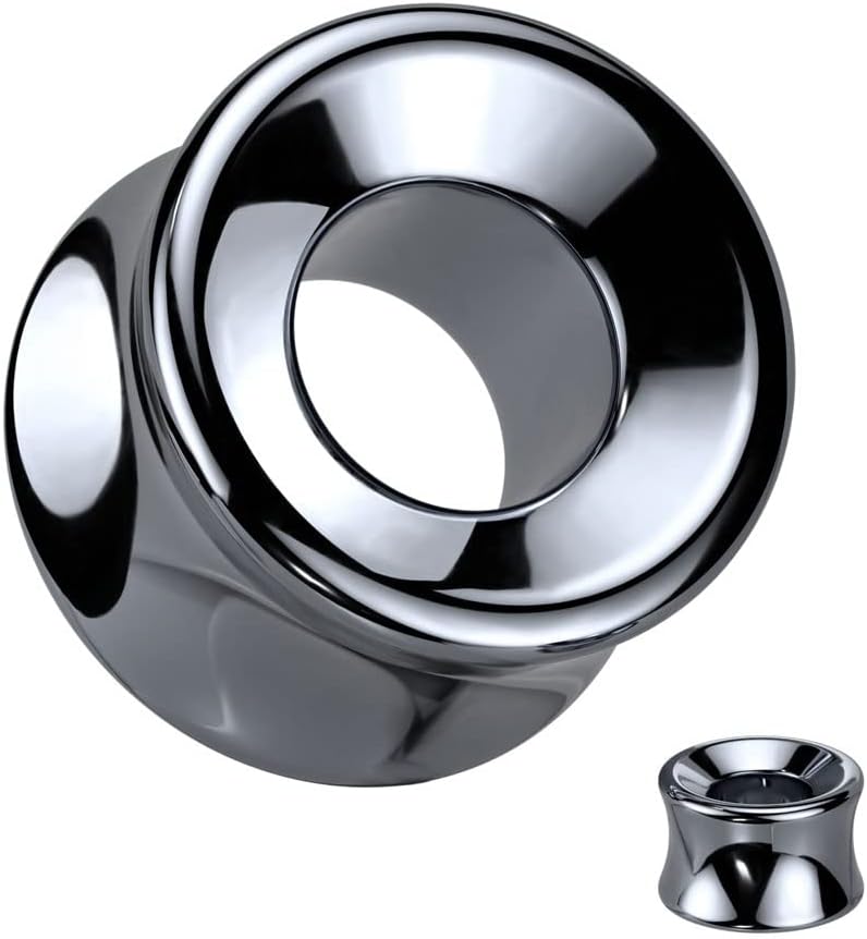 Pierced Owl Hematite Stone Light Weight Double Flared Tunnel Plugs, Sold as a Pair