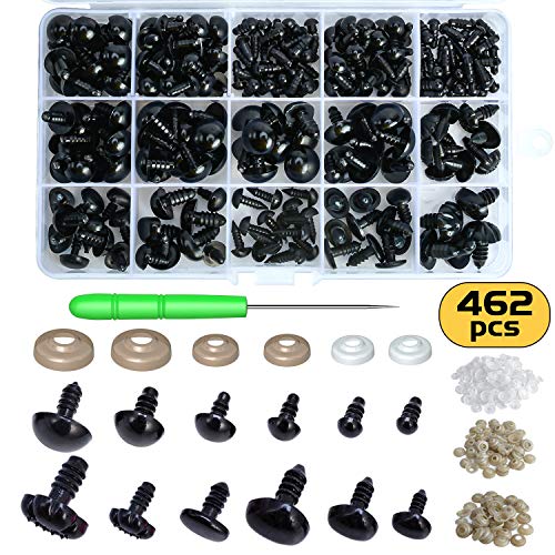 Safety Eyes and Noses, 462Pcs Black Plastic Stuffed Crochet Eyes with Washers