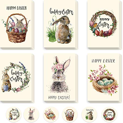 easter cards vintage - Whaline 30 Pack Vintage Easter Cards Kit with Envelopes and 30Pcs Adhesive Stickers Colorful Greeting Cards in 8 Designs Bunny Eggs Note Card for Classroom Exchange Easter Party Supplies