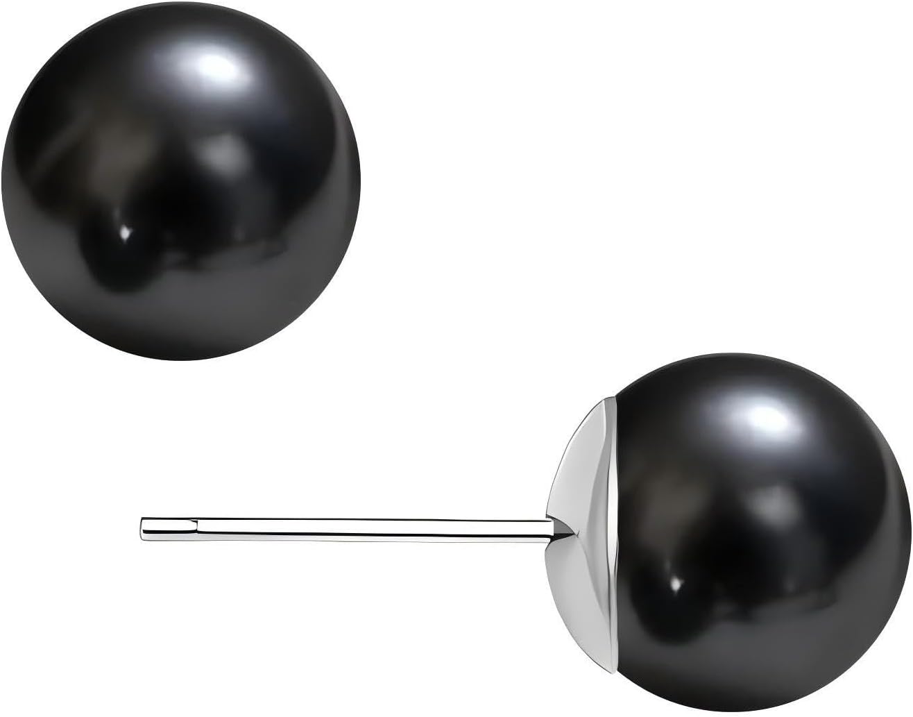 Tahitian Blue, Black Faux Pearl Stud Earrings, S925 Silver Posts Hypoallergenic for Women