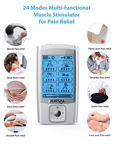 Nursal 24 Modes Tens Unit Muscle Stimulator With Continuous Stimulation, Rechargeable Electronic Pulse Massager With 8 Pads For Back And Shoulder Pain Relief And Muscle Strength #TOP1