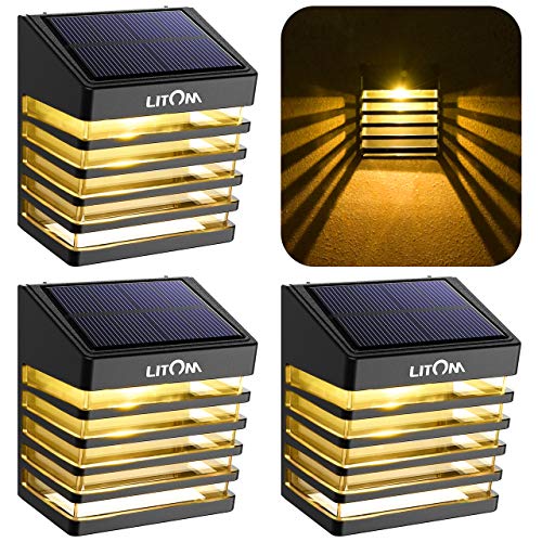 Solar Fence Deck Light Outdoor with Premium LEDs, Waterproof Solar Powered Wall Lights Lighting Decor for Garden, Path, Deck, Fence, Stair, Patio, Pool Backyard (4 Pack, Warm White)