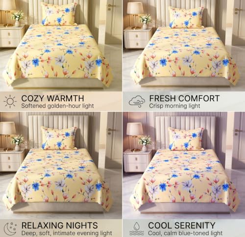 Image of HOMEKART Cotton Single Bedsheet with 1 Pillow Cover | 210 TC Premium Cotton Bed Sheet | Soft, Breathable, Lightweight & Wrinkle Resistant | 60 x 90 Inches Single Size Bedding