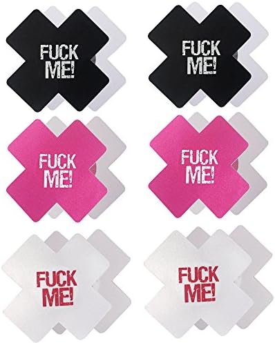 JESWELL Nipplecovers Disposable, Adhesive Women Pasties Sexy Breast Petals for Backless Dresses, Multi Design (Letter Petals 2 Pairs Black& 2 Pairs Red& 2 Pairs White)