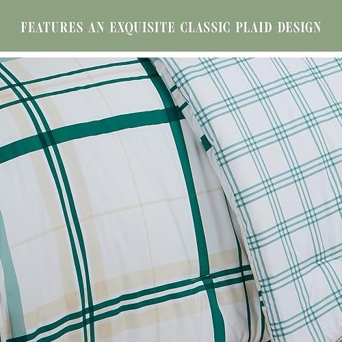 Image of Elegant Comfort 8-Piece Lodge Plaid Reversible Comforter Set-All Season Bed in a Bag, 4-Piece Sheet Set Featuring Smart Pockets,Matching Shams and Decorative Pillow,King /California King, Emerald Green