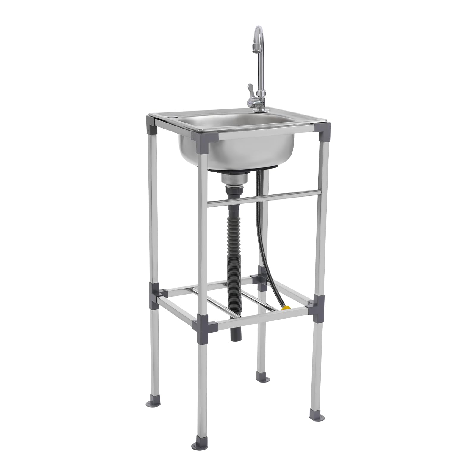 Fregadero independiente de acero inoxidable, 1 cuenco, 42 x 37 x 83 cm, con armario inferior, capacidad de carga de 60 kg, para exteriores, camping, lavabo, lavabo móvil, ideal para garajes, cocinas,