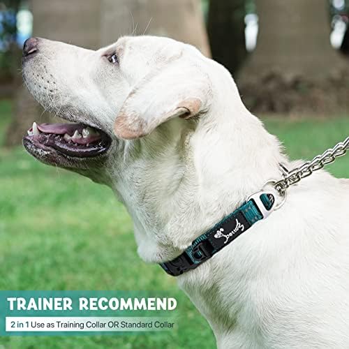 HAPPY HACHI Martingale Dog Collar, Half Choke Collars for Medium Large Dogs, Adjustable Training Collar Nylon Half Chain, Reflective, with Safety Buckle&ID Ring, S, Blue