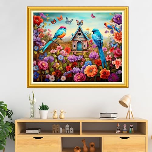 Image of DMCVIVR Stamped Cross Stitch Kits for Beginners Adults Needlepoint Kits for Beginners Embroidery Kits for Adults Crossstitch Kit for Beginners 11CT-Bird Home 16x20 inch, ArtKits31