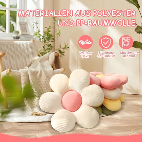 Blume Bodenkissen, 2 Stück Blumenbodenkissen Sitzkissen, 38x38cm Blumenboden Kissen Tatami Blumenförmiges, Weiches Blütenblattkissen, Kissen Blumenform für Schlafzimmer Sofa Couch(Weiß und Rosa)