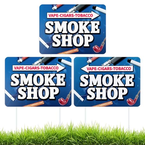 Blulu 3 Pack Smoke Shop Yard Signs 12x16 Double-sided Outdoor Advertising Signs Hollow Plastic Board with Stakes for Business Outdoor