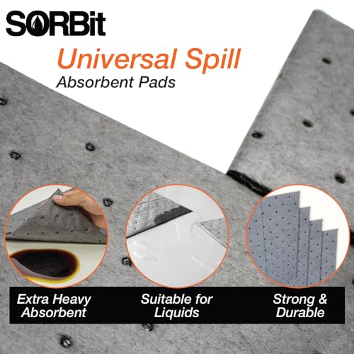 Image of LAUCO Heavyweight Universal Oil Absorbing Pads (Grey) 10 inch x13 inch - Pack of 100 Sheets - Automotive Absorbent Pads for Oils, Water, and Solvents (100 Sheets (1 Box))
