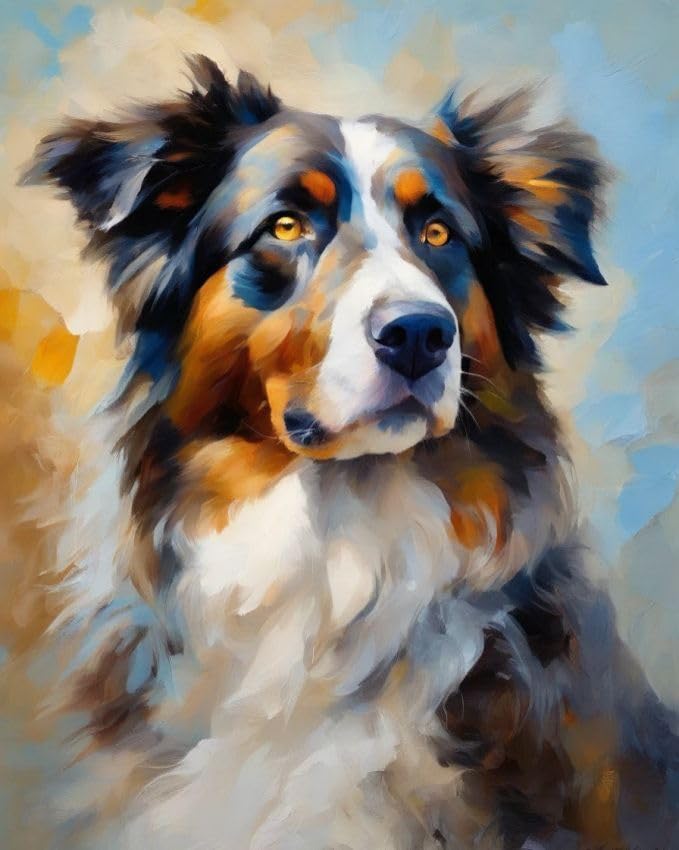 ZMHZMY Oil Painting DIY Paint by Numbers for Beginner Australian Shepherd Painting by Number Kits Oil Paint Drawing Canvas Home Decor,40x50cm,Without Frame