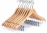 Cabide de Madeira Nobre Marfim com Presilhas Ajustáveis - 10 Unidades, Resistência para Organizar Roupas com Estilo