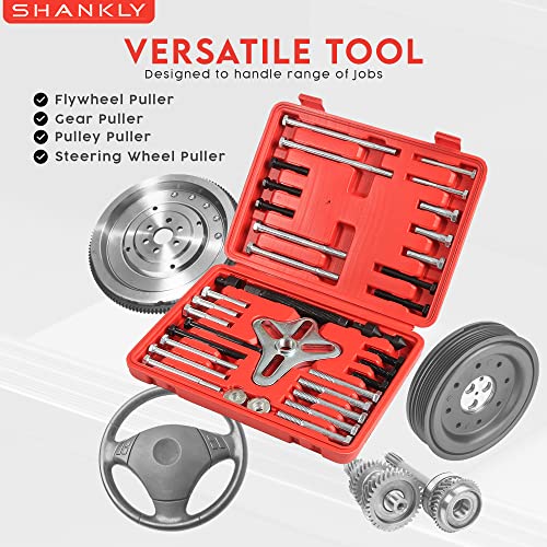 Shankly Harmonic Balancer Puller, Crankshaft Pulley Removal Tool or Harmonic Pulley Puller Tool, Steering Wheel Puller Kit with Heavy-Duty Case for Pulley Puller and Installer Kit
