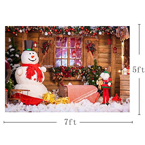 MEHOFOTO 2,1x1,5 m Splendide Toile de Fond de fête de Joyeux Noël pour la Photographie Bannière Vacances Hiver Photo Studio Snow Man Cloches De Noël Bois Arrière-Plans pour Enfants fête décoration – Image 4