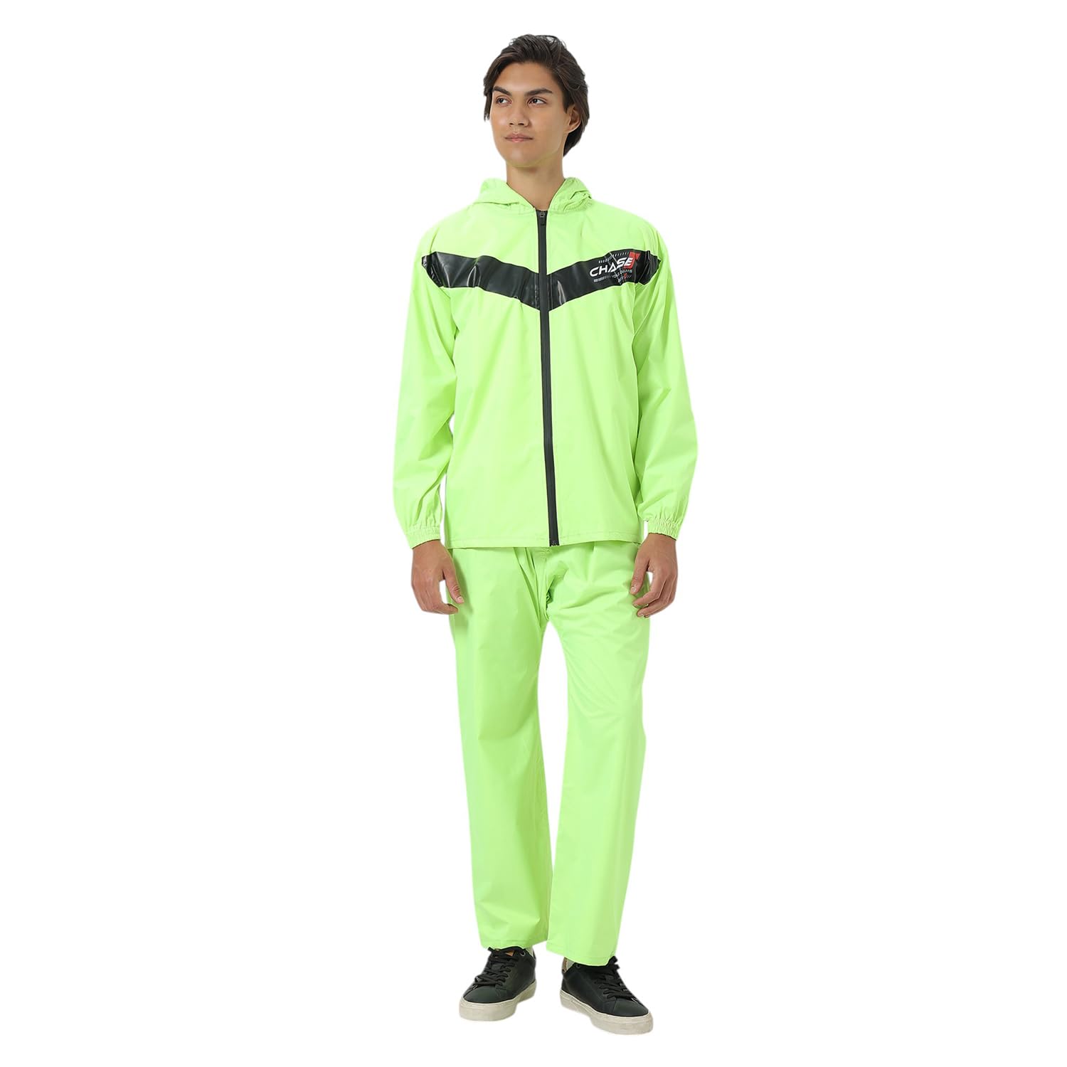 Designer Raincoat for Men, 210 Micro PVC Rubberized Fabric, Heavy PVC Coating, Reflective Back Print, PU Coated Waterproof Zipper, Inbuilt Cap, Elastic Cuff-image-34
