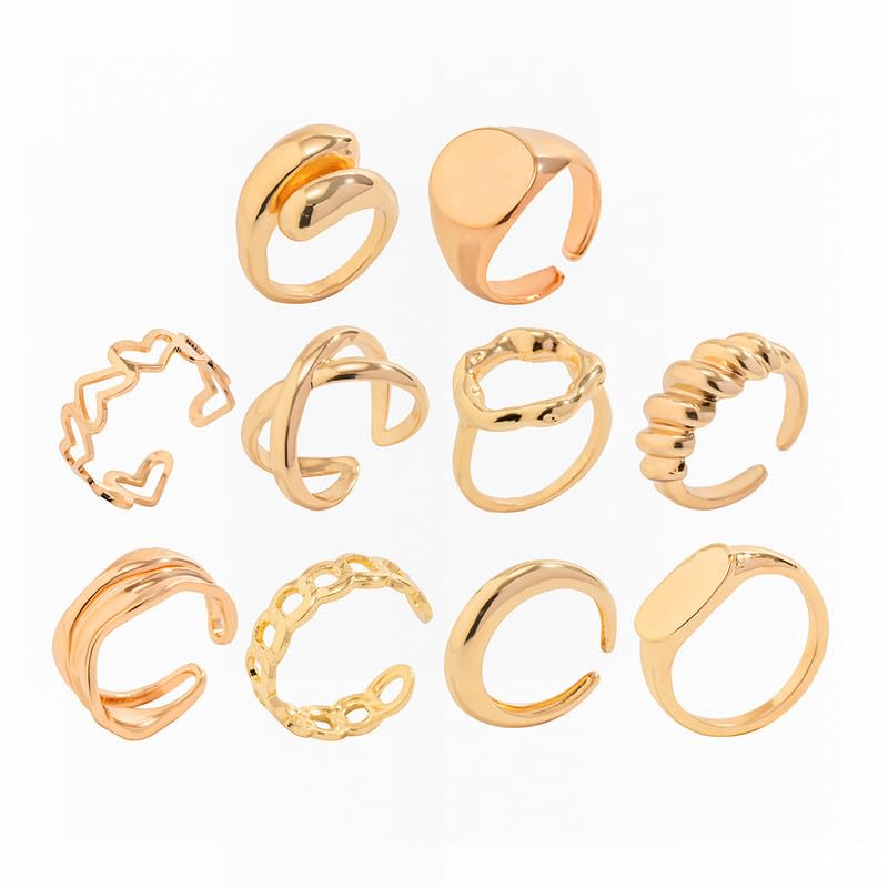 Contemporary Gold Plated Stackable Rings Set of 10-image-40