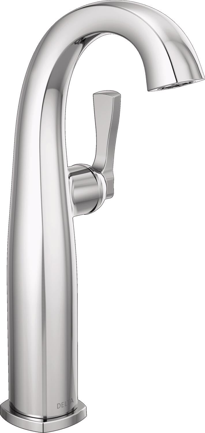Delta Stryke Vessel Sink Chrome Bathroom Faucet 1 Hole, Single Hole Bathroom Sink Faucet for Vanity, Lumicoat Chrome 777-PR-DST (Drain Not Included)