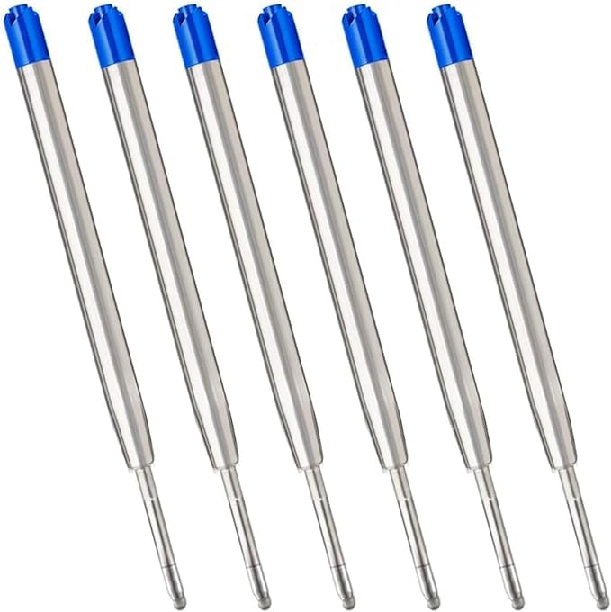 Parker Compatible Refills for Ballpoint Pens, Pack of 6 Refills (Fine Tip, Blue Refill)