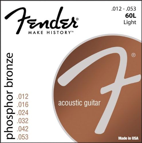 Fender Phosphor Bronze Acoustic Guitar Strings Ball 60-L End Light - 12-53, 012 - .053 Gauge