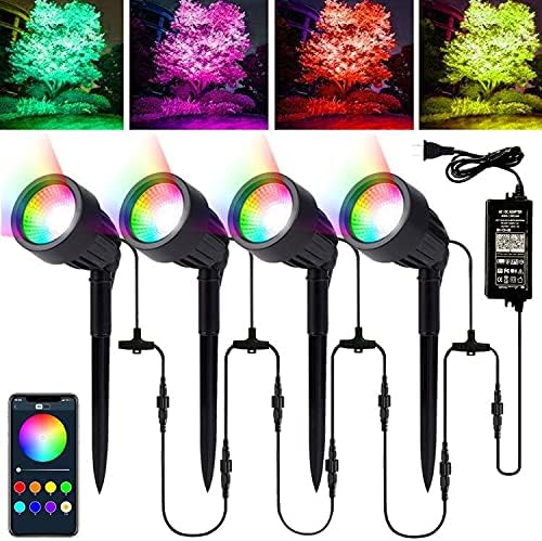 Led Landscape Lighting 12w Bluetooth App Control 24v Rgb Color Changing Low Voltage Lights With Transformer Ip66 Waterproof Outdoor Spot Flood Light For Party Tree Christmas Pathway Amazon Com 