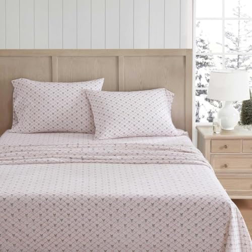 Image of Martha Stewart - Flannel Sheets Queen Size, Anti-Pilling & Wrinkle Resistant Cotton, Touchably Soft for All-Season Comfort - Bed Sheets with Matching Pillowcases & Fitted Sheet (Holiday Bows Red)