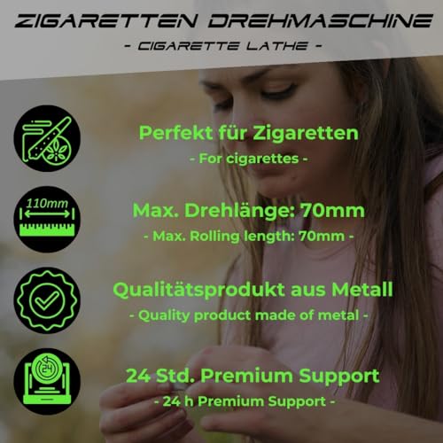 EKNA Draaibank sigaretten, 70 mm, zilver, tabak-draaimachine, sigarettenrolmachine voor 6 mm en 8 mm filter, perfecte ondersteuning voor het draaien (kort papier) - Afbeelding 3